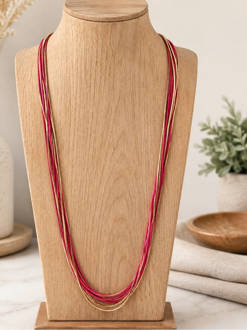 Cara N.Y. Neon Pink & Gold Tone Multi-Strand Necklace (BR1111/4)